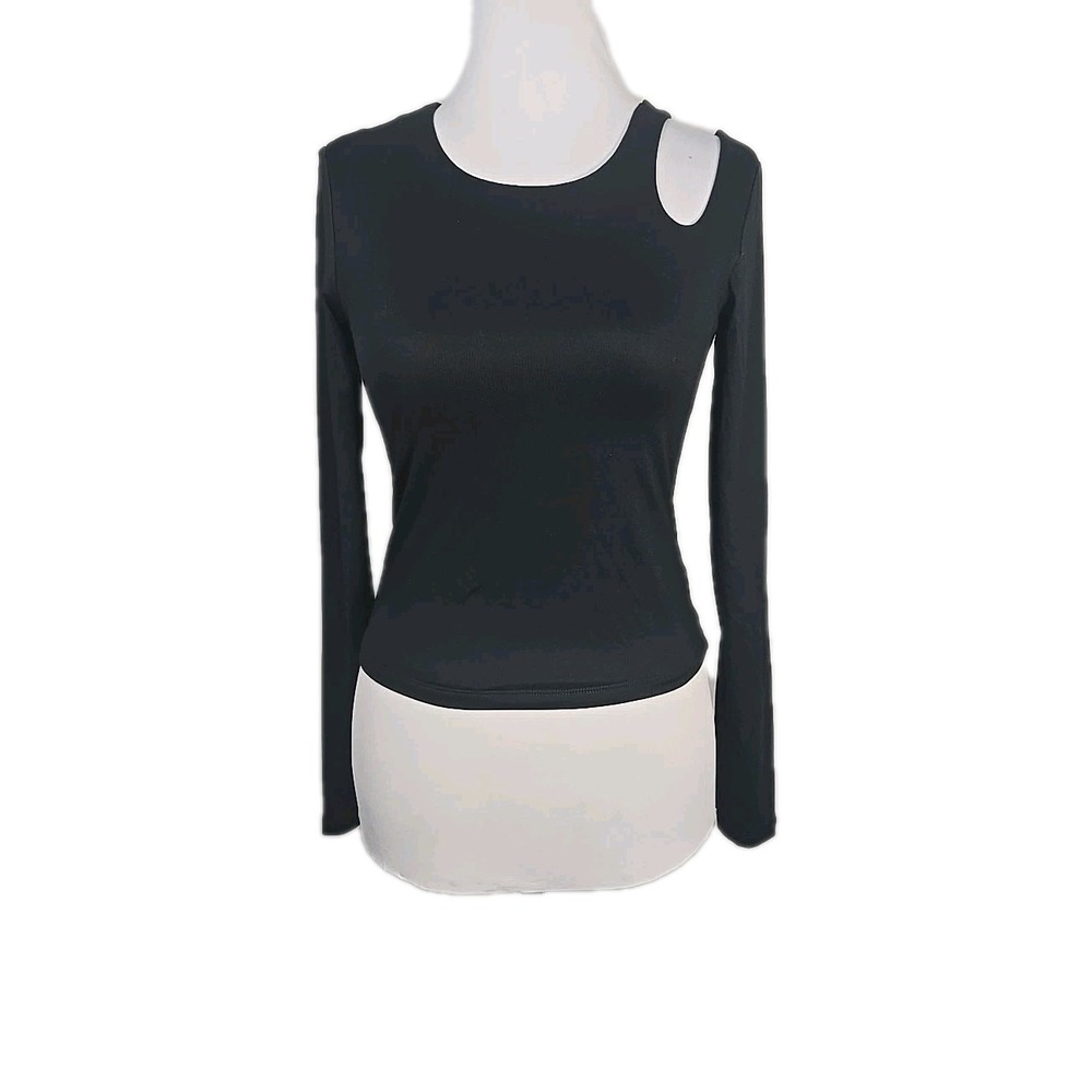 Olive + Oak Black Stretch Knit Long Sleeve Crop Top Junior Size Medium
